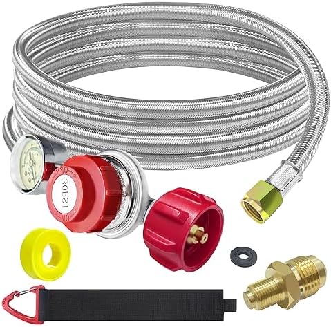 12ft Adjustable Propane Regulator With Braided Hose – High Pressure Gas Control