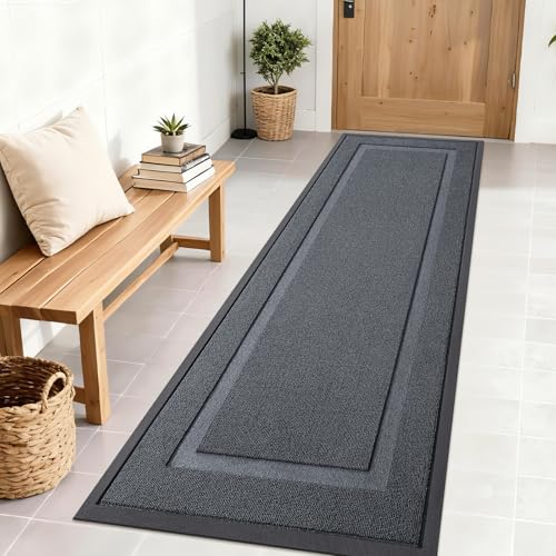Image of OLANLY Front Door Mat Indoor Outdoor Entrance, Waterproof All-Season, All-Weather Doormat, Sturdy Natural Rubber, Low Profile, Easy Clean Patio Porch Entryway Mat, 71x23, Charcoal Gray
