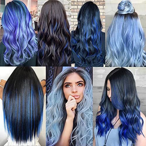 Moscsmdy 10Pcs 21''Light Blue&Sapphire Blue Hair Extensions For Girls Wig Pieces Clip In Coloured Hair Extensions For Teens Colorful Hairpieces Party Synthetic Multiple Colors thumb #5