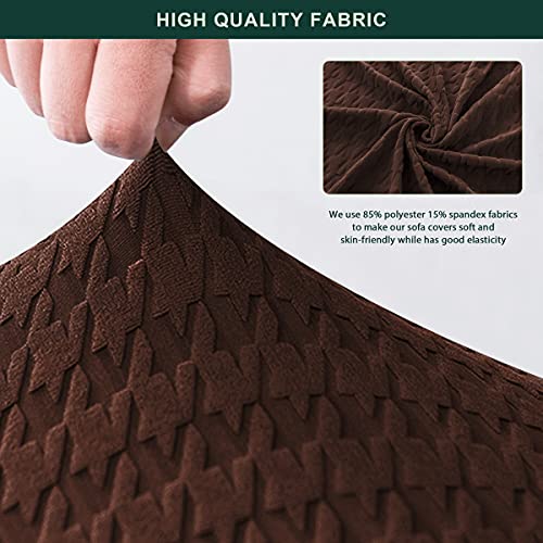 Chun Yi 3 Piece Armchair Sofa Cover, 1 Seater Stretch Couch Slipcover With One Separate Backrest And Cushion With Elastic Band, Houndstooth Fabric( Chocolate) #TOP5