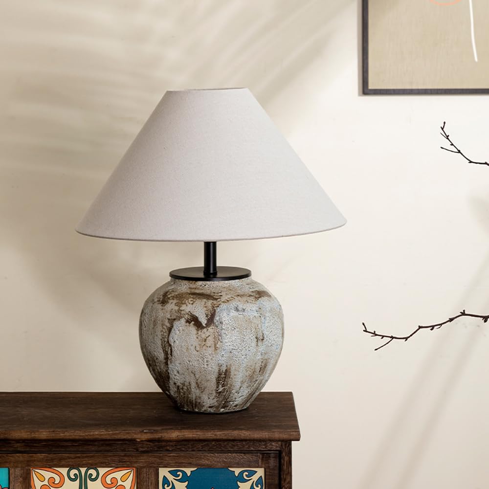 SANBDDLYY Mid Century Ceramic Table Lamp - Stylish Distressed White Nightstand for Living Room, Bedroom, and Office(White)