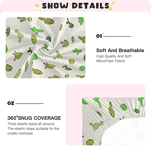 Image of Fitted Crib Sheets Cactus Beige Stretchy Portable Playard Sheets for Baby Toddler, Breathable Soft Mini Crib Mattress 52 x 28 in for Boys and Girls