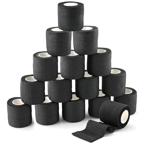 Wozzies 16 Rollos Venda Cohesiva, Tape Crossfit 5 cm × 4,5 m, Vendas Autoadhesivas para Muñeca, Primeros Auxilios, Venda Veterinaria para Perro, Gato, Caballo, Vendas Autoadhesiva, Negra