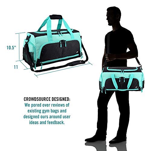 Ultimate Gym Bag 2.0: The Durable Crowdsource Designed Duffel Bag with 10 Optimal Compartments Including Water Resistant Pouch (Teal, Small (15