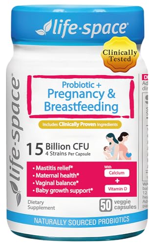 Life-Space Probiotic for Pregnancy & Breastfeeding, 3 in 1 Probiotic for Women, Clinically Proven for Mom's Breast, Gut & Vaginal Health, Baby Growth Support, 15 Billion CFU & 4 Strains, 50 Capsules