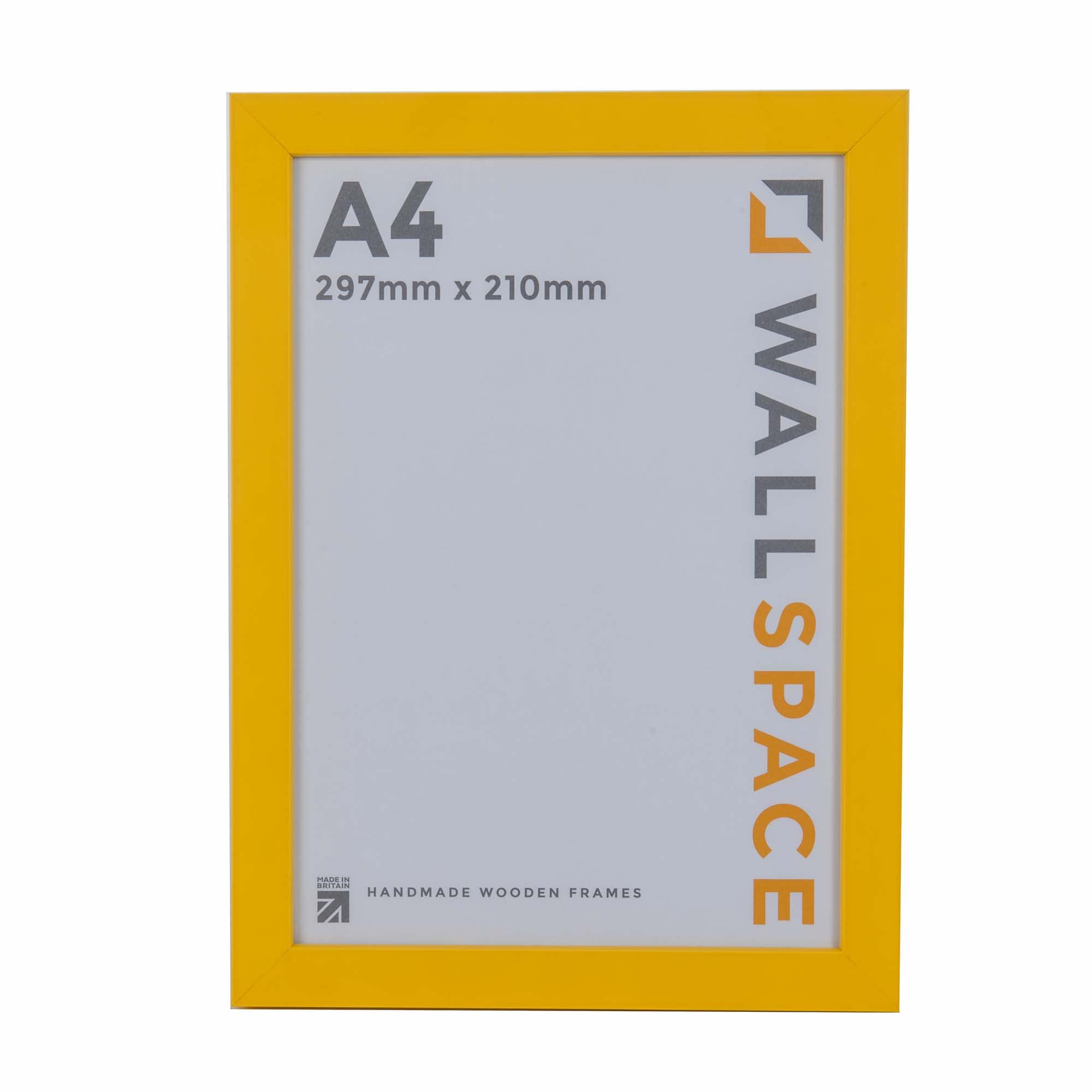 Wall Space A4 Yellow Picture Frame | Yellow A4 Photo Frame | 297x210mm | 297 x 210mm | 29.7x21.0cm | Solid Wood Wooden with Real Glass | Handmade in UK | Certificate Diploma