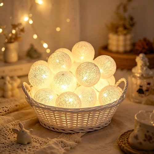 YeahBoom Guirlande Lumineuse Coton Boules Alimenté par Pile,300CM 20LED Guirlande Lumineuse...