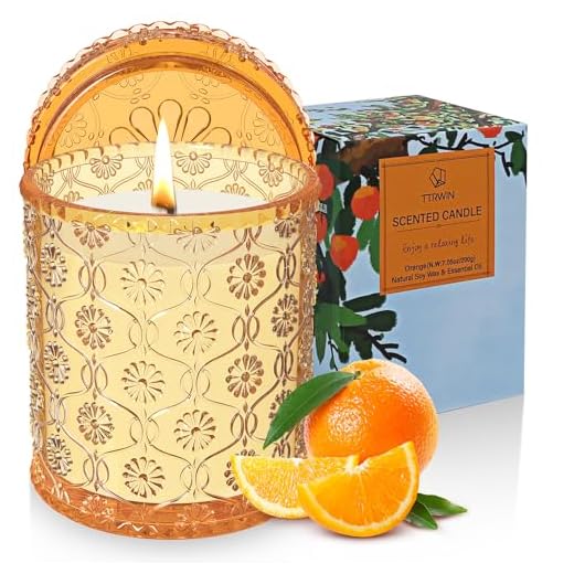 TTRWIN Scented Candle in Glass Jar, Orange Fragrance, 7oz Natural Soy Wax Aromatherapy Candle, 50h Burning Time, Home Stress Relief Gift, Decoration for Christmas, Birthday, Mother's Day