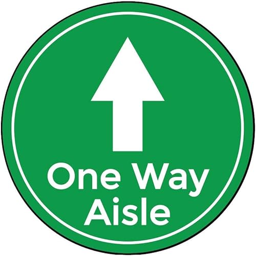 Miniatura 1 de Letreros de distanciamiento social para piso, paquete de 5 calcomanías, diseño de pasillo verde unidireccional, círculo de 12 pulgadas, solo para
