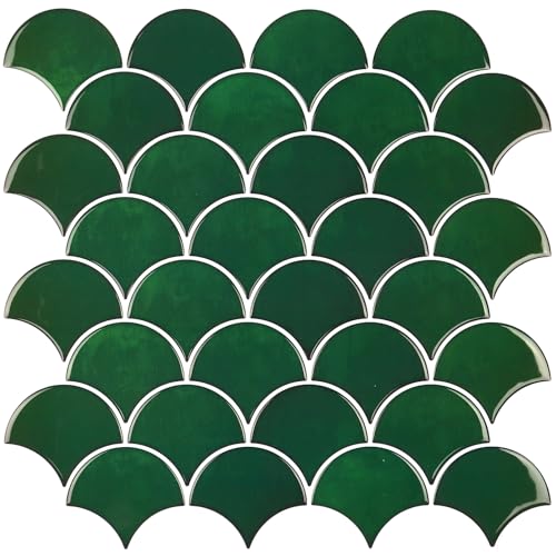 CHIHUT 12''x12'' Deep Green Mermaid Scale Peel and Stick Backsplash