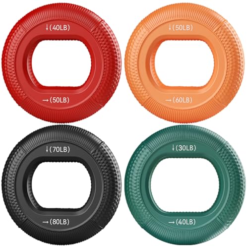 Grifftrainer-Ringe - 4 Stück Silikon Handtrainer Set mit 6 Widerstandsstufen für Muskeltraining, für Progressives Training, Ergotherapie, Krafttraining, Stress Relief, Sportler, Klettern (30-80LB)