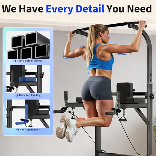Image of Pull Up Tower Dip Station, Adjustable Free Standing Pull Up Bar, Multi-Function Power Tower for Home Gym Workout and Strength Training