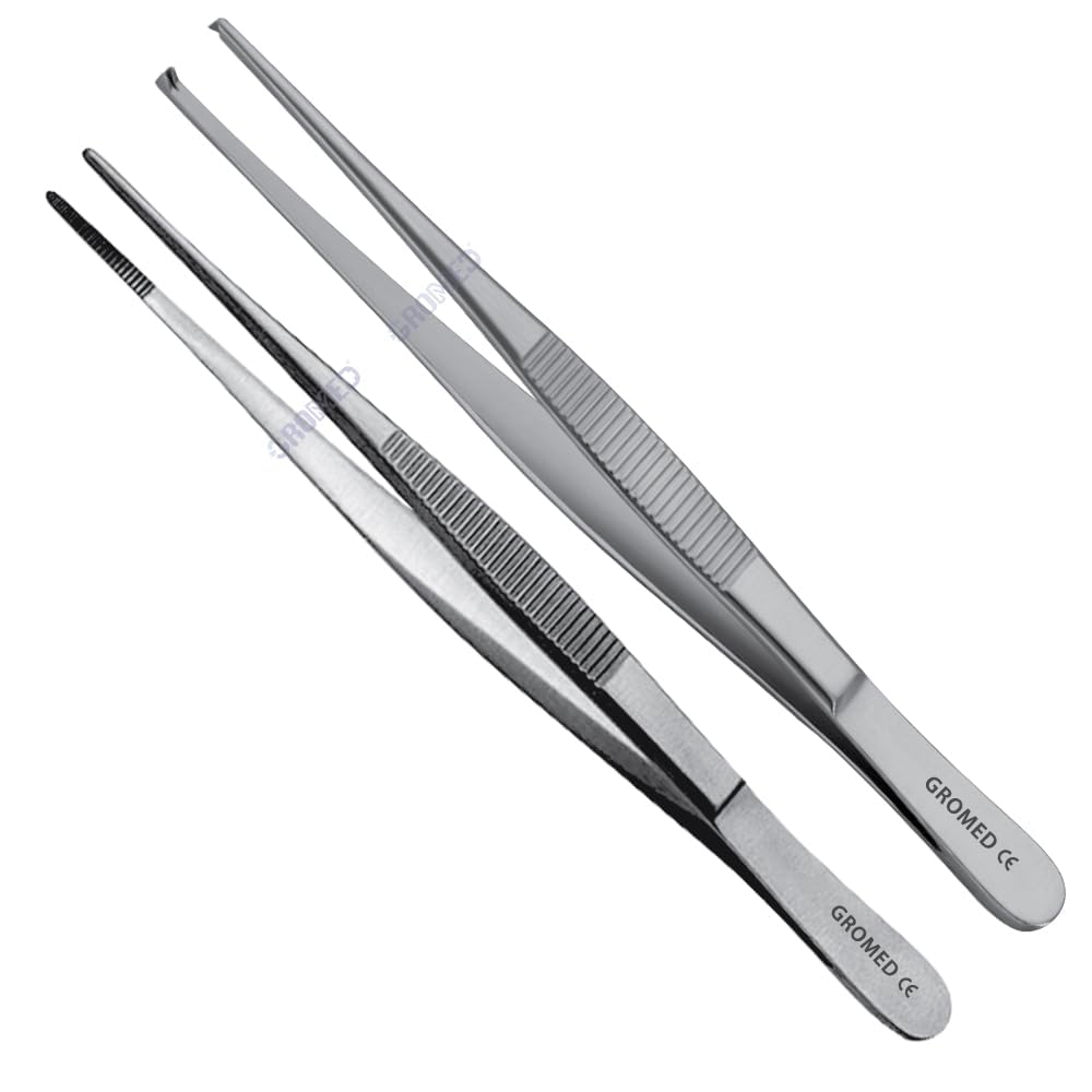 Gromed Dissecting Forceps 8"/20cm - Set of 2, Serrated & Tooth [One Each of Serrated (Plain) & Toothed (Kocher/1x2 Teeth) Jaws] Stainless Steel Surgical Instruments - Combo (B0CKVQ8MSH) Amazon Price History, Amazon Price Tracker