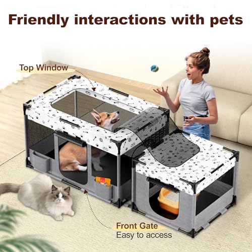 Portable Cat Playpen, Pet Dog Playpen, Kitten Puppy Play Pen for Indoor/Outdoor, Collapsible Cats Cages Enclosed Tent with Carrying Case, PVC Pipe Frame, 600D Oxford, 39" x 24" x 22" - Image 5
