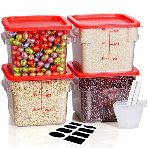 Image of 6QT 4PCS NSF Commercial Clear Food Storage Containers with Lids(RED)