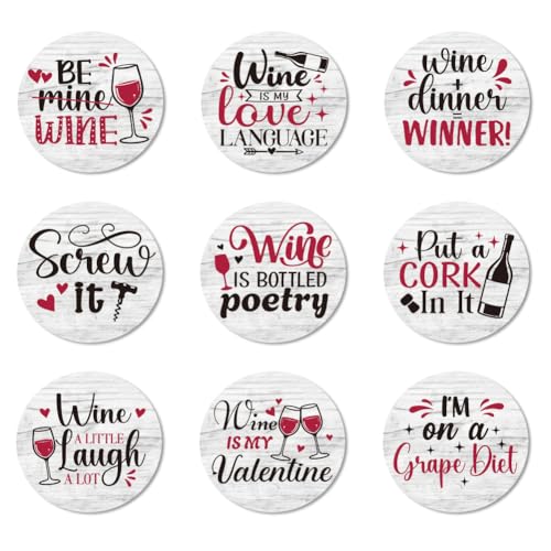 ANATTASOUL 9 Pièces Dessous de Verre Peinture, Drôles De Citations sur Le Vin sous Verres Peinture Coasters, sous-Verres en Bois Couleurs, Été Dessous de Verre Rond...