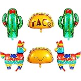 6 Pieces Mexican Fiesta Theme Party Balloons Mexican Taco Llama Cactus Jumbo Mylar Foil Balloons...