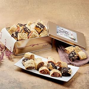 Dulcet Gift Baskets All Flavored Flaky Rugelah Birthday Gift Tin Assortment Chocolate Chip Cinnamon Sugar Raspberry Apricot Great Birthday Gift for Mom, Dad, College Student, Friends, Co-worker,