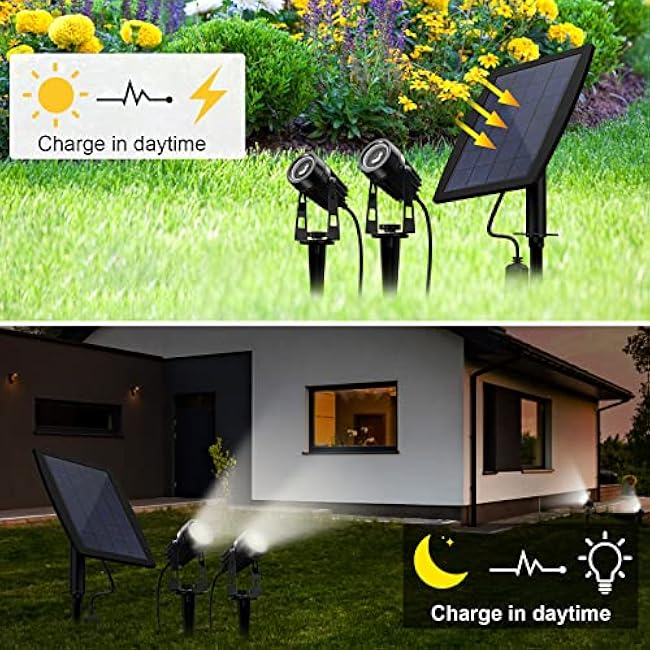 DLLT LED Solar Spot Lights Outdoor Landscape Spotlights, 2-in-1 Solar Powered Wall Lights-Low Voltage Outdoor Landscaping Light for Garden Yard Lawn Pathway Landscape Downlight, Warm White,Auto on/off