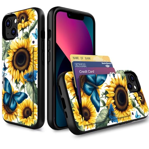 Étui portefeuille iPhone 15 antichoc coque protection PC TPU motif fleur