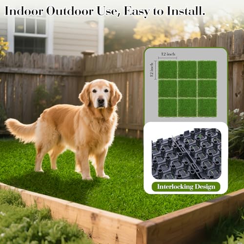 Image of XLX TURF Interlocking Fake Grass Pad for Dogs Potty Tiles - 9 Pack 12 inch X 12 inch Square Artificial Grass Pee Mat for Puppy Tray Self Draining Indoor Outdoor Use