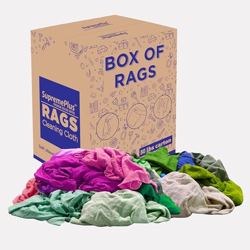 SupremePlus Recycled Multicolored T-Shirt Cloth Rags 50 lb Box of Rags All-Purpose Cotton Knit Cleaning Rags Bulk for Dusting Polishing Staining Paint Spill Cleanup Industrial & Commercial Use