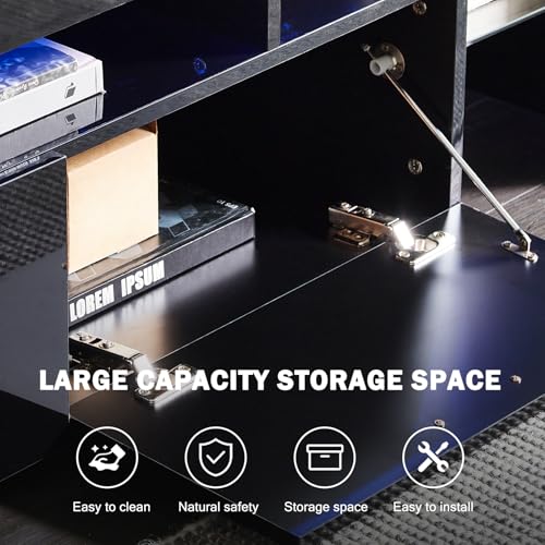 Nrizc LED TV Stand 60-75 inch, Modern Entertainment Center for Living Room, Black TV Console with 2 Drawers, Wooden TV Cabinet with Stroage - Image 5