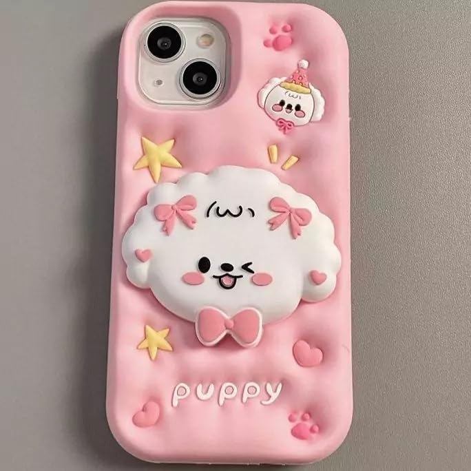 Image of COVERLY for iPhone 12 Pro 3D Puppy Knot Cartoon Pop Case,Premium Silicone Case Dog Love Pastel Pink Color with Phone Holder Cool Full Protective Cute Kawaii Aesthetic Cover for Apple iPhone 12 Pro