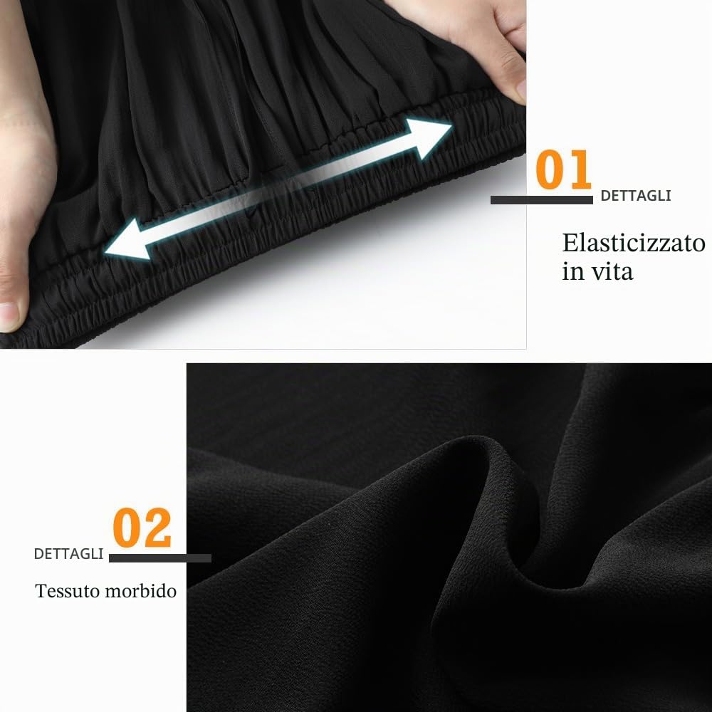 Genfien Gonne Lunghe da Donna Maxi Gonna a Vita Alta con Tasche Linea A Gonna Estiva Basic Elasticizzata a Pieghe Casual