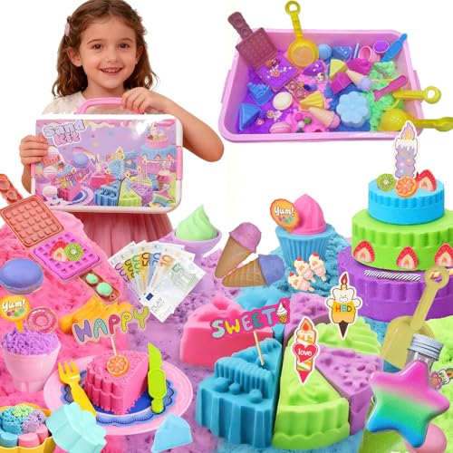 Aoksily Kinetic Sand Set Mädchen Magic Koffer mit 1000g,kinetischer Sand,Spielsand Sandspielzeug,Kinetic Toy Sand Set Zaubersand Geschenk für Kinder Mädchen 3 4 5 6 7 8 Jahre