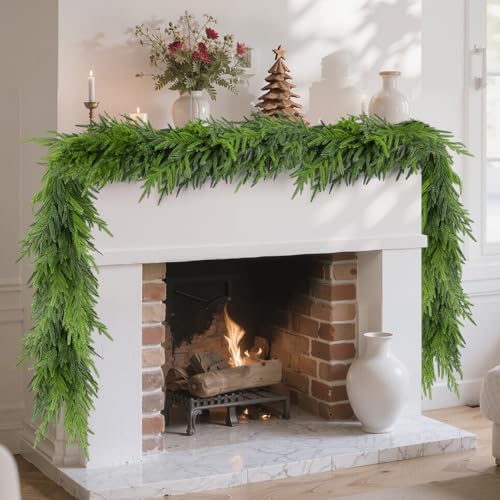6FT Christmas Norfolk Pine Garland, Realistic Artificial Pine Garland, Real Touch Faux Greenery Christmas Garland for Table, Mantle, Xmas Decorations Indoor Outdoor by Wsorik - Used condition - CA$23.17