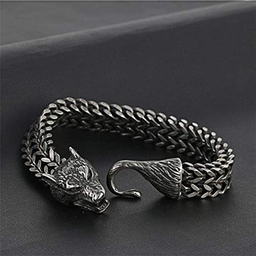 Miniatura 5 de Pulsera de cabeza de lobo vikingo Fenrir de acero inoxidable para hombre de 8 pulgadas, Metal, Sin gemas.