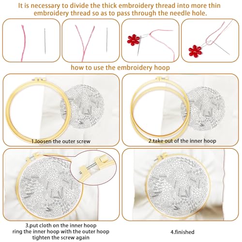 Image of BEUNITONE 4 Set Covered Flower Embroidery Kit for Beginners 7.9 inchx7.9 inch