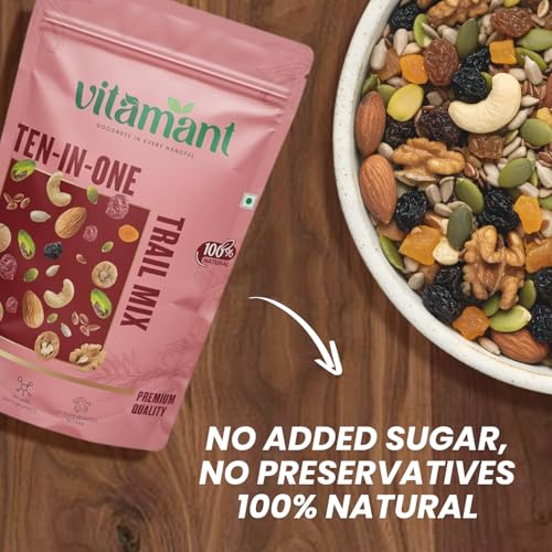 Image of Vitamant 10-in-1 Trail Mix | Premium Mixed Dry Fruits, Nuts & Seeds | Healthy Snack | No Added Sugar | Natural Energy Booster | 250g