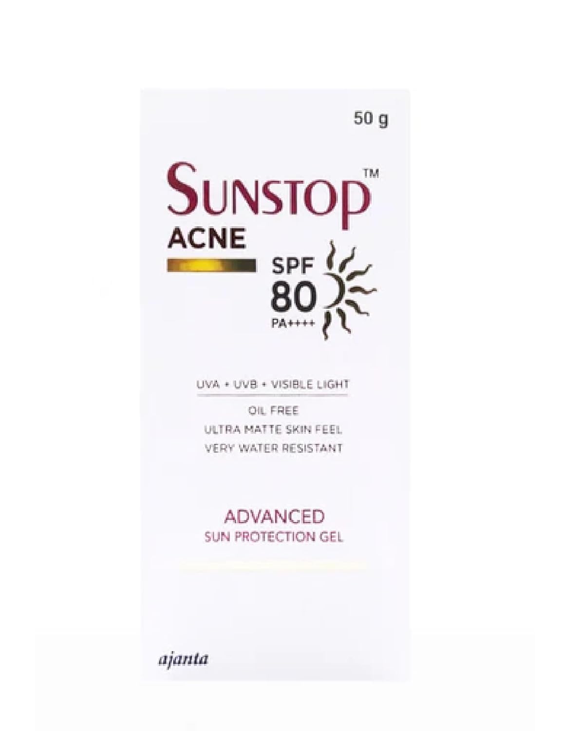 Acne Sunscreen SPF 80 PA++++ Sun Protection Gel | Oil Free Ultra Matte Finish | Water Resistant 50g
