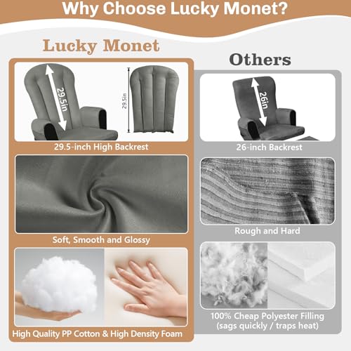 Image of 5PCS Suede Glider Rocker Replacement Cushions with 29.5 inch High Backrest & Side Pockets, Thickened Soft Glider Rocking Chair Cushions with Ottoman Cushion for Indoor Nursery Rocking Chair, Grey