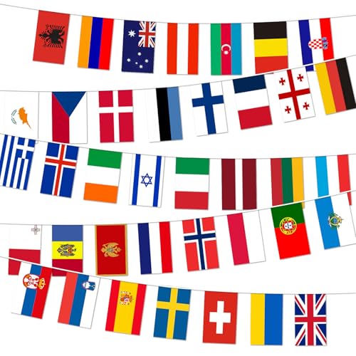 Jc.upin Eurovision Party Decorations Bunting 37 National Flags Song Contest Liverpool UK 2023 Celebration Themed Fabric for Garden Bar Restaurant and Street Decoration 20230223OZGCDSLQ-JJ XLUK