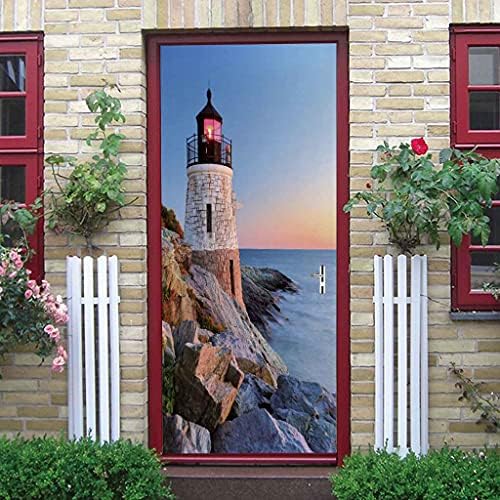 PSSR 30.4x78.8in Door Mural 3D Vinyl Door Wallpaper Lighthouse Sea Landscape Self-Adhesive Door Decal Door Art Door Wall Stickers Mural Wallpaper DIY Home Decor Poster Decoration