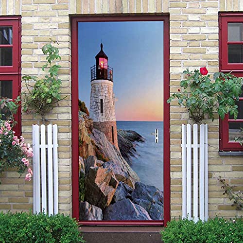 Pssr 30.4X78.8In Door Mural 3D Vinyl Door Wallpaper Lighthouse Sea Landscape Self-Adhesive Door Decal Door Art Door Wall Stickers Mural Wallpaper Diy Home Decor Poster Decoration #TOP25