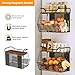 HISKIWUU Magnetic Shelf for Fridge with Wood Lid, Magnetic Spice Rack for Refrigerator Large Capacity Sturdy with 4 Hooks,Magnetic Basket for Kitchen Pantry Laundry (1 Set with Buckles)