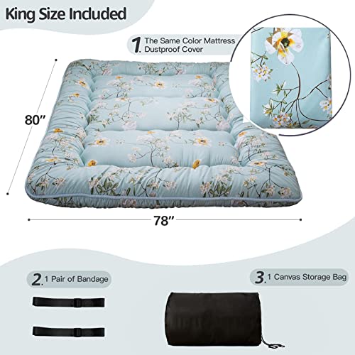 Image of MAXYOYO Rustic Floral Korean Floor Mattress Japanese Futon Mattress, Foldable Roll Up Camping Mattress Floor Lounger Couches and Sofas Mattress Topper King Size