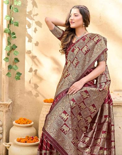 Image of SIRIL Women's Banarasi Silk Saree Pure Silk Saree With Unstitched Blouse Piece