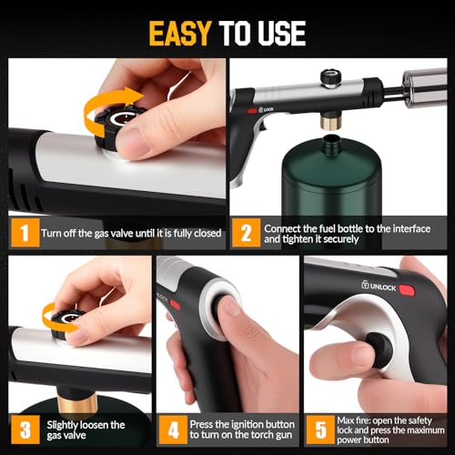 Image of Siasky Propane Torch with One-Click Max Fire, Flame Thrower Gun Charcoal Lighter with a Safety Lock, Kitchen Blow Torch for Cooking, BBQ, Sous Vide, Grill (Tank Not Included)