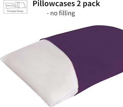 RUIKASI Pillow Cases 2 Pack Purple - Plain Pillowcases with Envelope Closure Breathable Premium Brushed Microfiber Set of 2 Pillow Covers Standard 50x75 cm