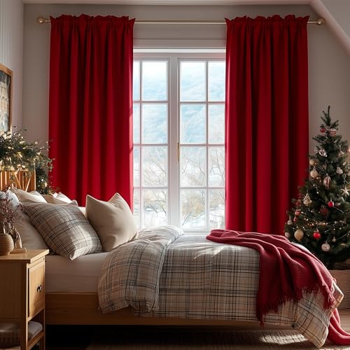 Image of Deconovo Blackout Curtain Room Darkening Thermal Insulated Curtains Rod Pocket Window Curtain for Bedroom Red 38 x 54 Inch 2 Panels