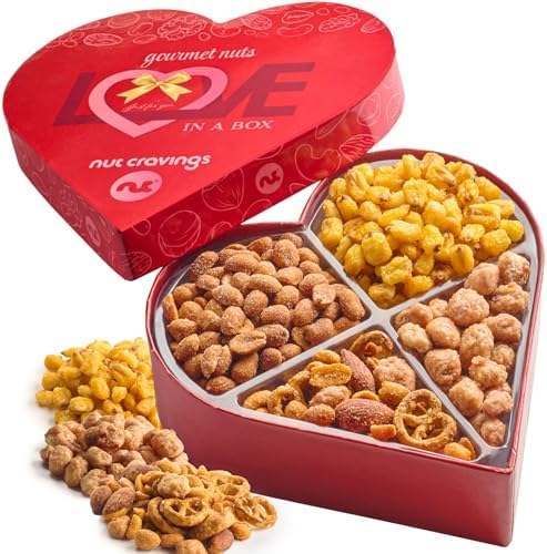 NUT CRAVINGS - Mixed Nuts Heart Shaped Gift Basket (4 Assortments) | Love in A Box, Romantic Food Arrangement, Healthy Snack Care Package, Kosher Food Assortments