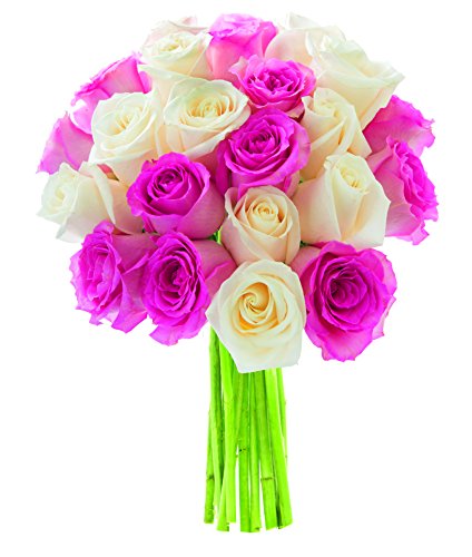 KaBloom-18 Pink&amp;white Rose Bouquet, Flowers for Valentine, Mother's Day