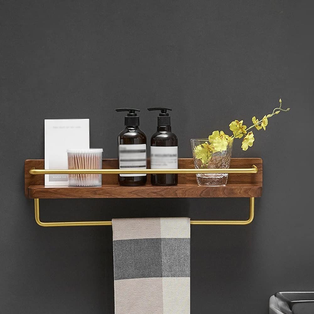 Ruiseawing Shower Caddy Solid Wood Bathroom Shelf Wall Mounted Dressing Table Storage Rack Bathroom Cosmetics Shampoo Storage Rack