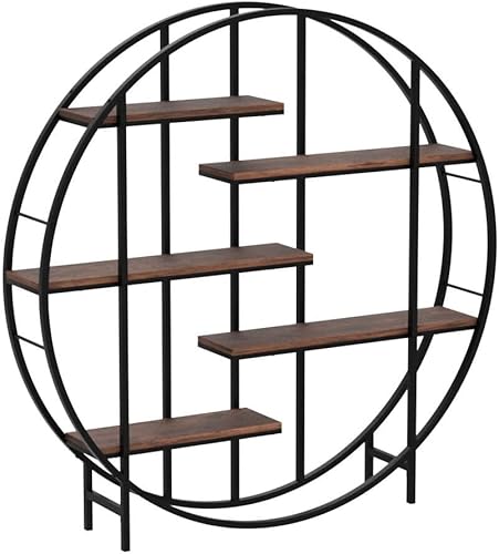 Miniatura 3 de Bookcase Round 5 Tier Bookshelf Open Freestanding Storage Shelf Metal Plant Stand, Display Stand for Living Room Home Office Entryway Bedroom,
