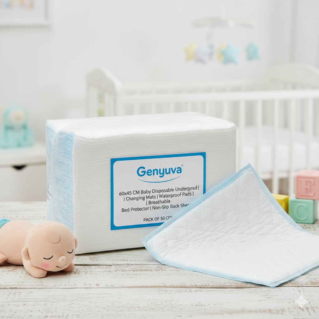60x45 CM Baby Disposable Underpad | Changing Mats Baby Waterproof Pads | Waterproof Diaper | Breathable Underpads | Bed Protector with Non Slip Back Sheet- Pack of 50 Count-image-43